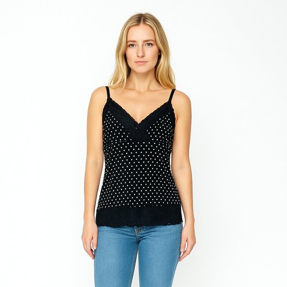 White House Black Market Tops - 2/$30 White House Black Market Polka Dot Lace Trim Cami Top Medium #A0400